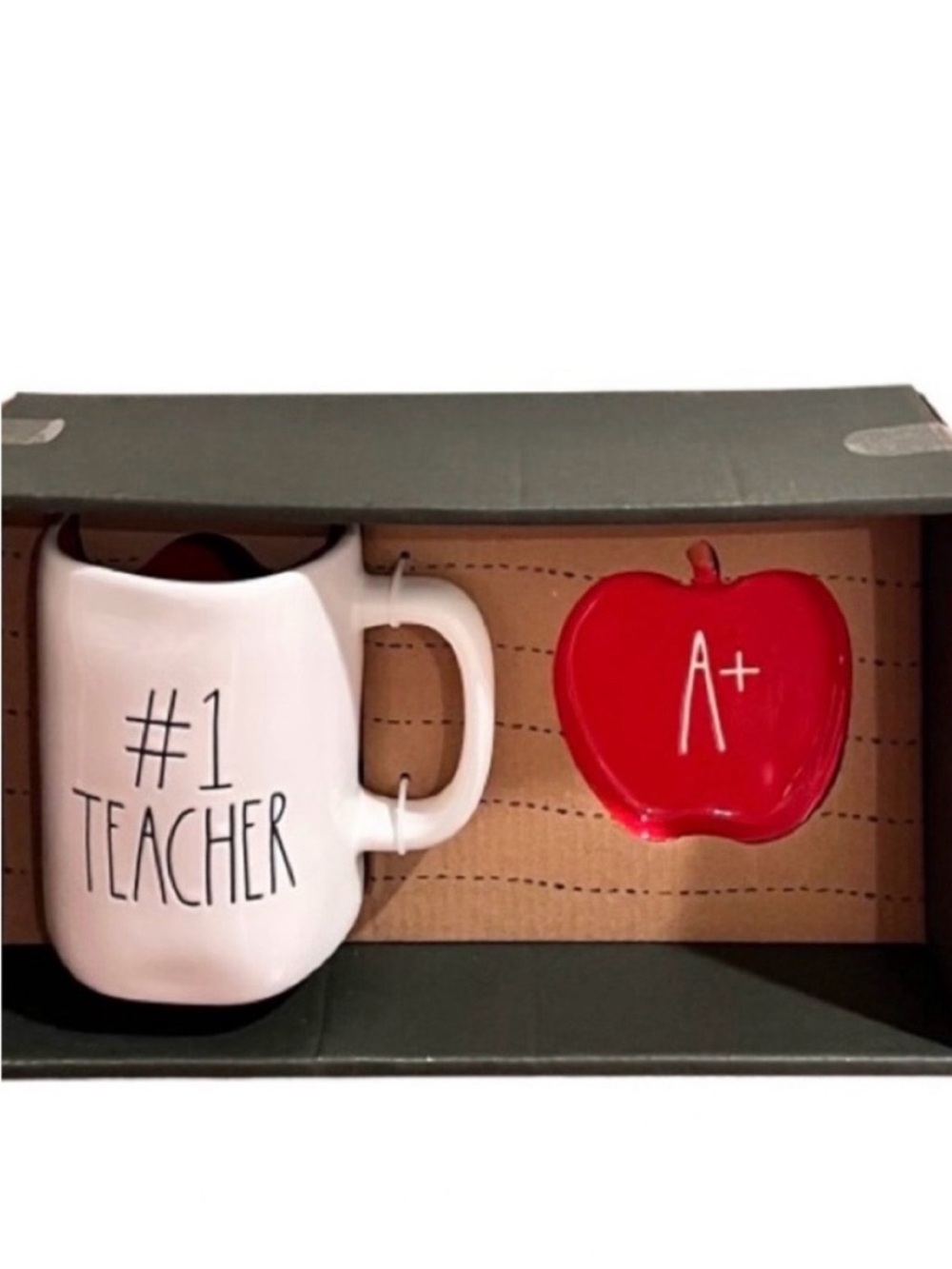 🆕- Rae Dunn - #1 Teacher Mug and Apple Trinket Tray Gift Set